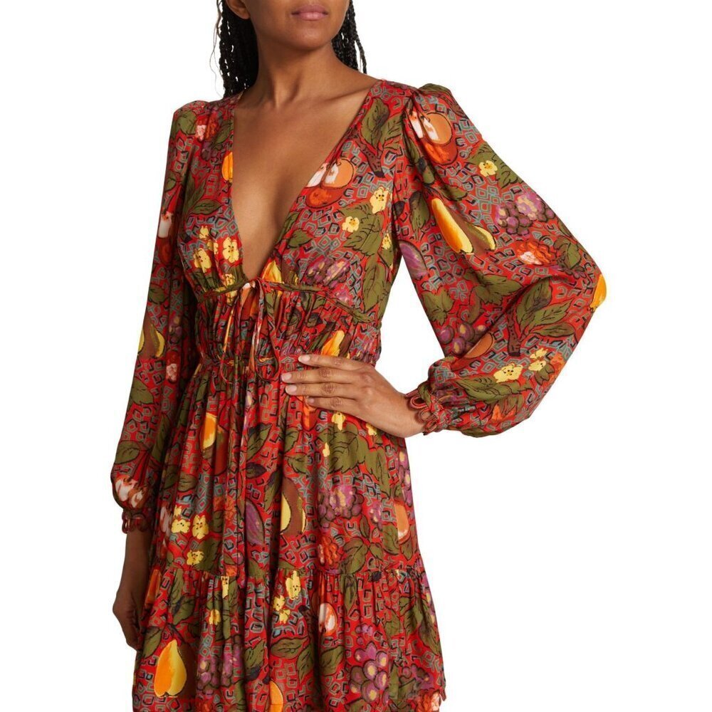 Rhode Rhedlyn V Neck Floral Flounce Mini Dress Bramble Berry Womens Size 0